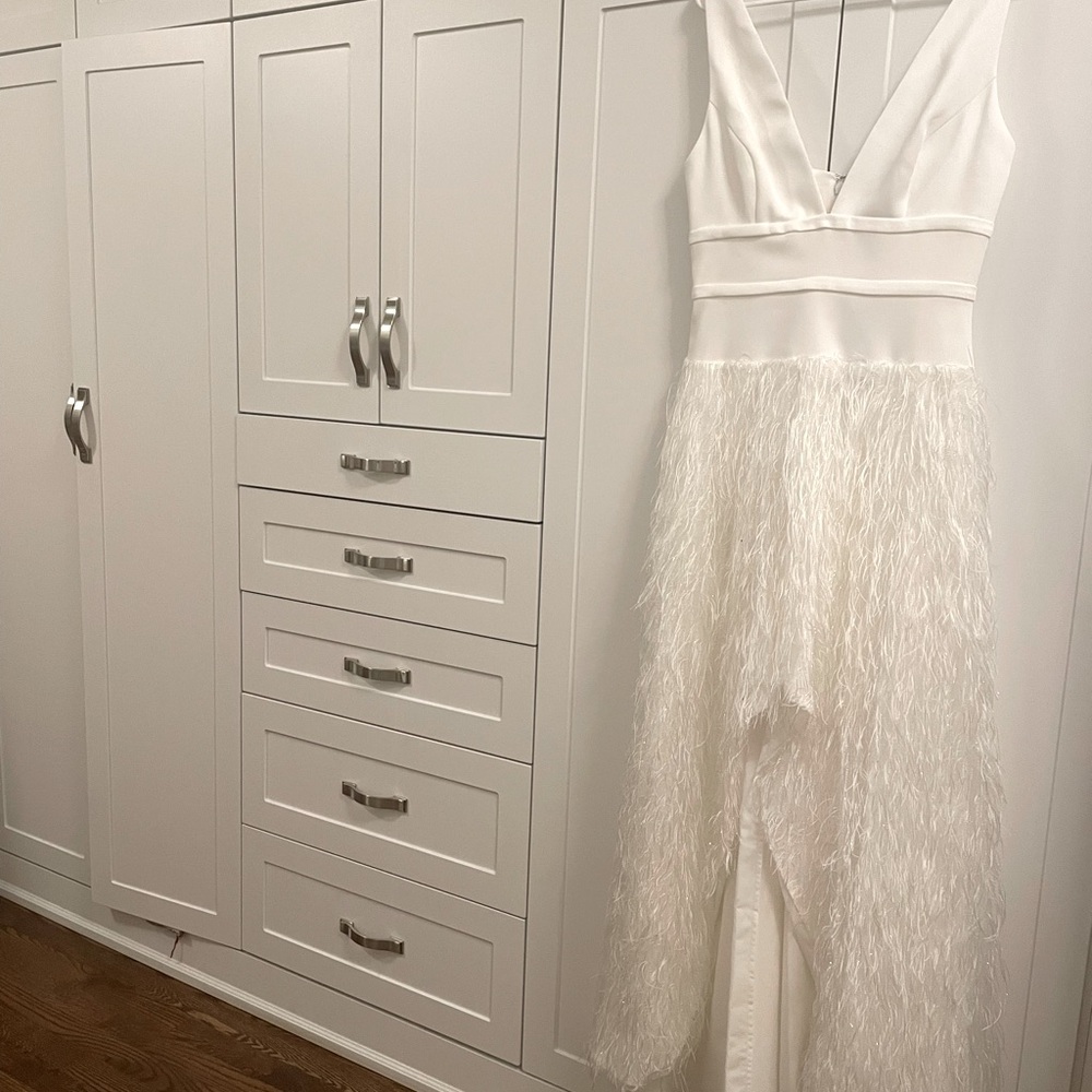 High low feather offwhite dress